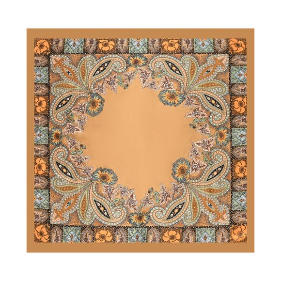 2/$30 Brown Bronze Paisley Floral Silk Scarf Satin Bandana Head Neck Tie Bag - Picture 4 of 5